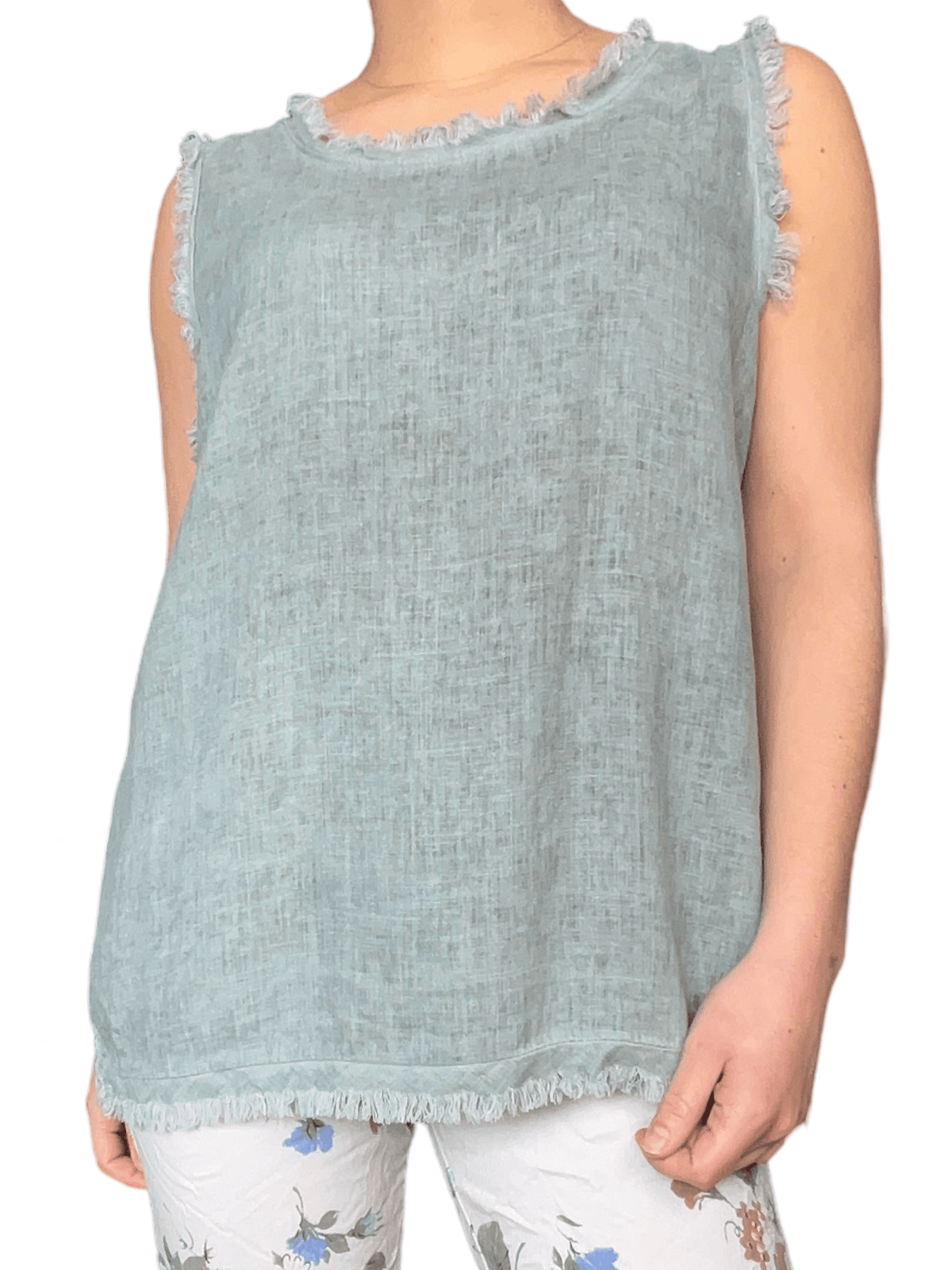 Camisole kaki avec bordure effilochée pour femme.
