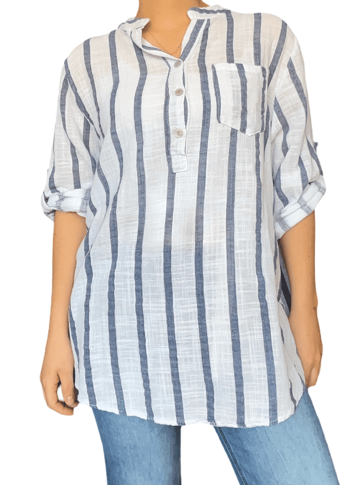 NEW- Blouse blanche à rayures marines