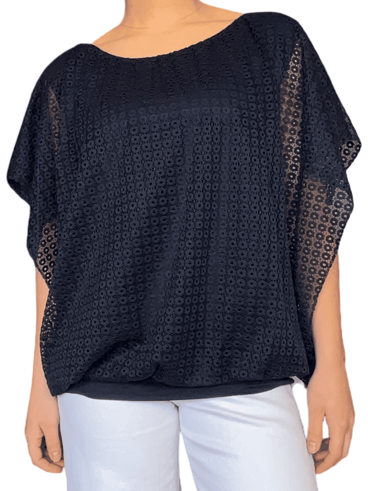 Blouse marine en dentelle pour femme.