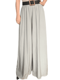 Pantalon moka pâle à taille élastique pour femme avec ceinture.