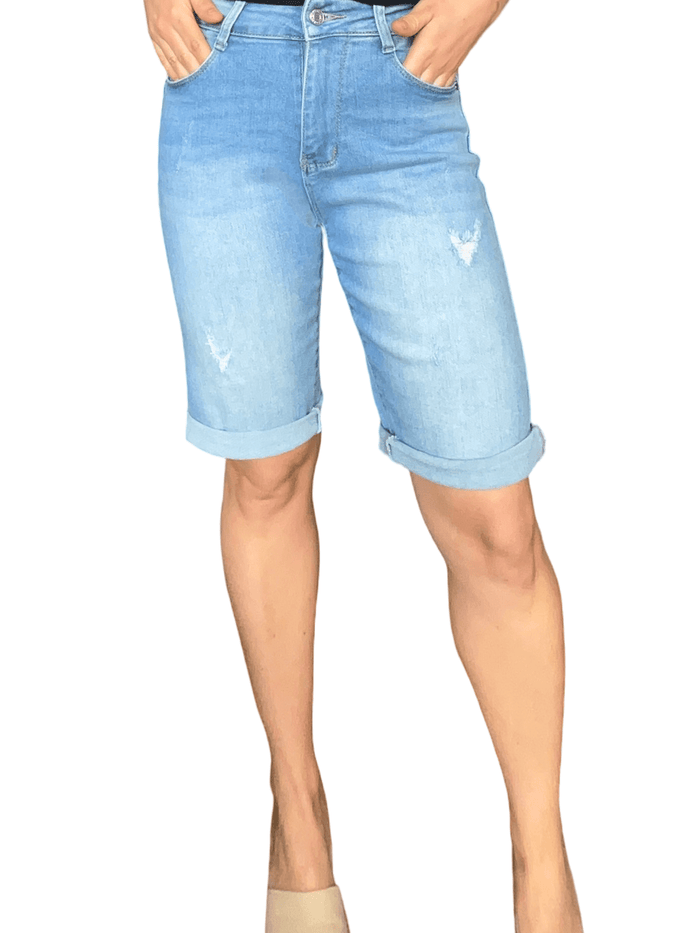 Bermuda en jeans à taille haute pour femme.