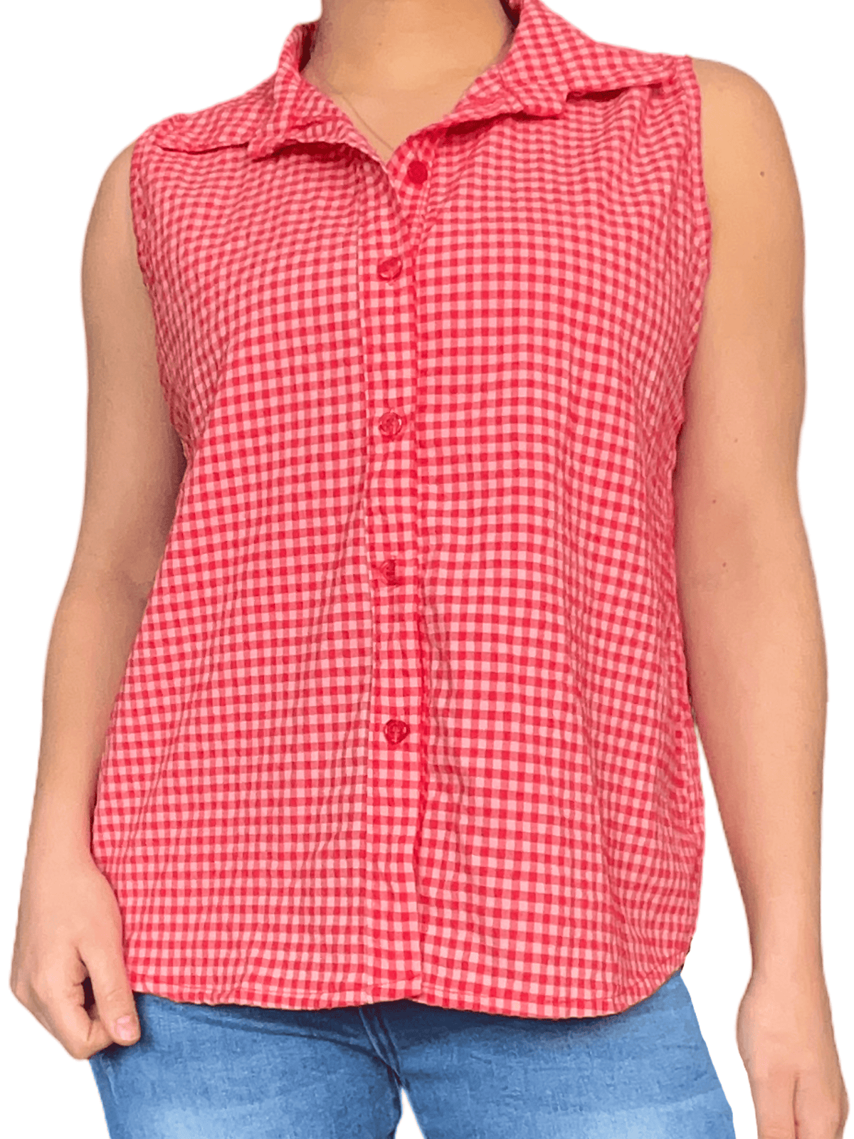 Camisole vintage à carreaux blancs et rouges pour femme.