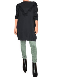 NEW- Chandail noir de style tunique avec franges