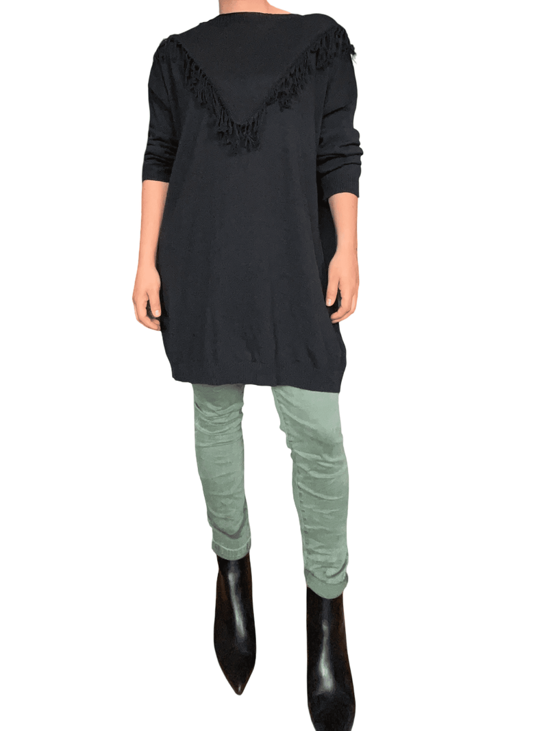 NEW- Chandail noir de style tunique avec franges