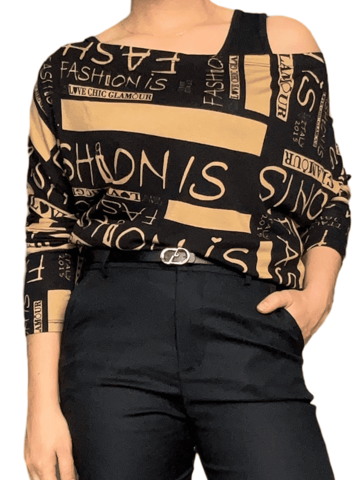 Chandail noir et bronze avec imprimé d'écritures pour femme avec camisole.