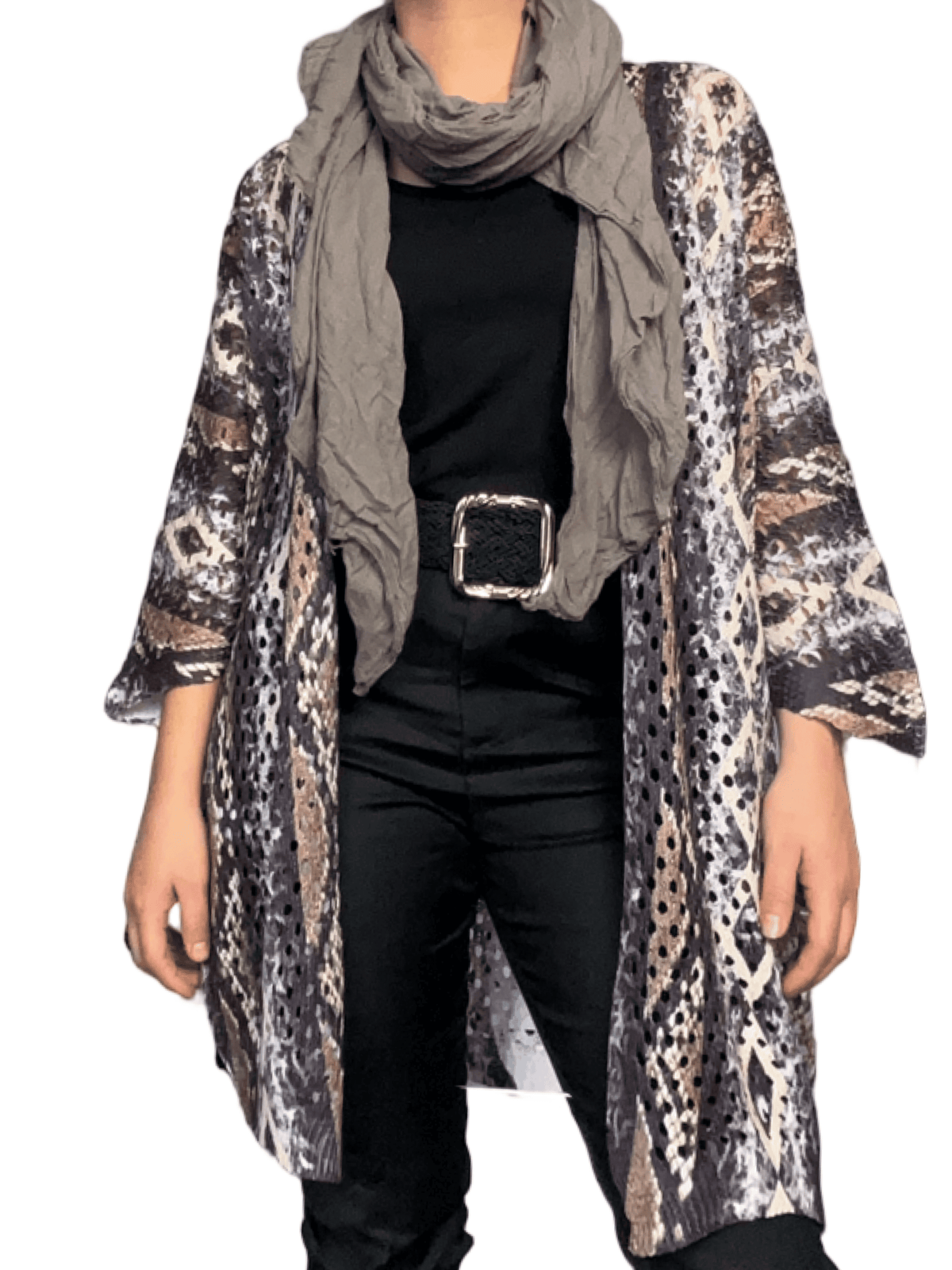 Veste longue avec imprimé de peau de serpent pour femme avec ceinture.