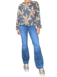 NEW- Chandail bleu jean avec imprimé floral et brillance