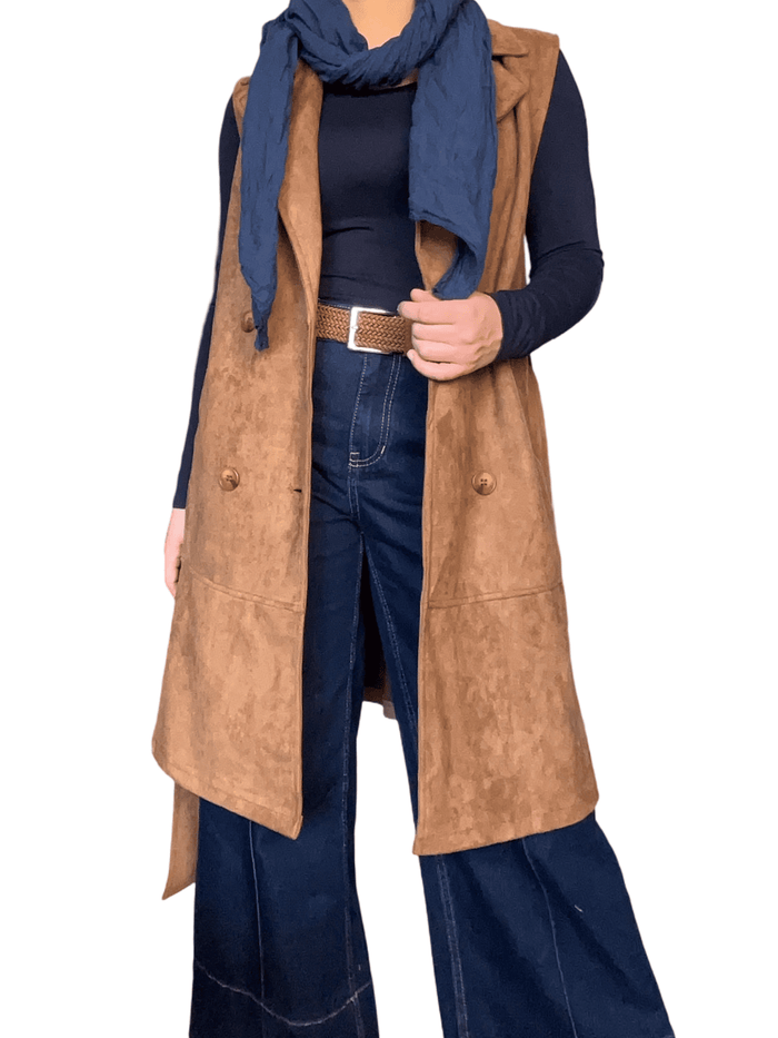 NEW- Veste trench camel sans manche