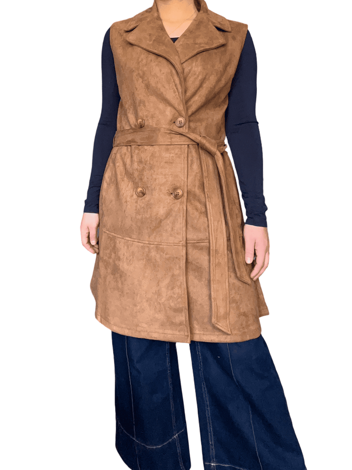 NEW- Veste trench camel sans manche