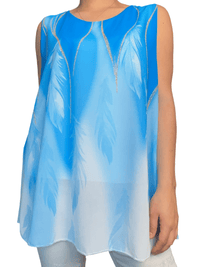 Camisole bleue dégradé avec motifs de plumes pour femme.