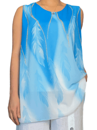 Camisole bleue dégradé avec motifs de plumes pour femme.
