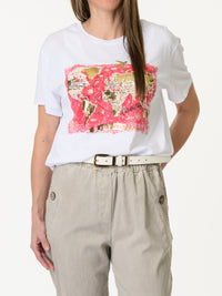 T-shirt blanc avec imprimé de carte du monde