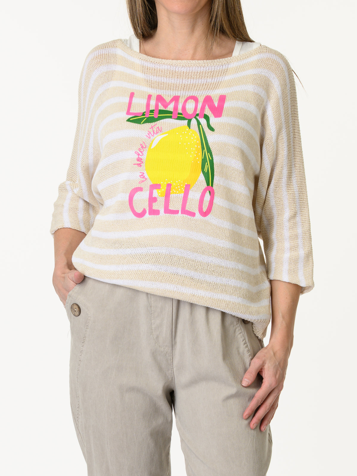 Chandail beige à rayures blanches ''Limoncello''