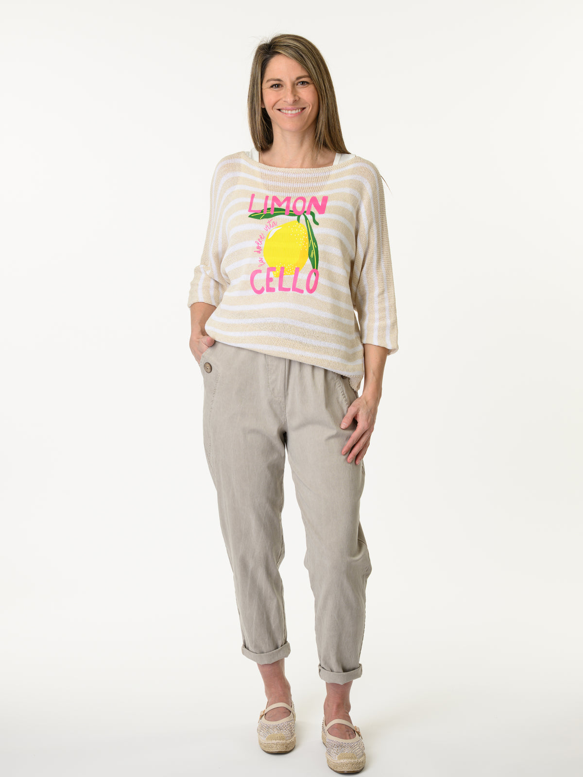 Chandail beige à rayures blanches ''Limoncello''