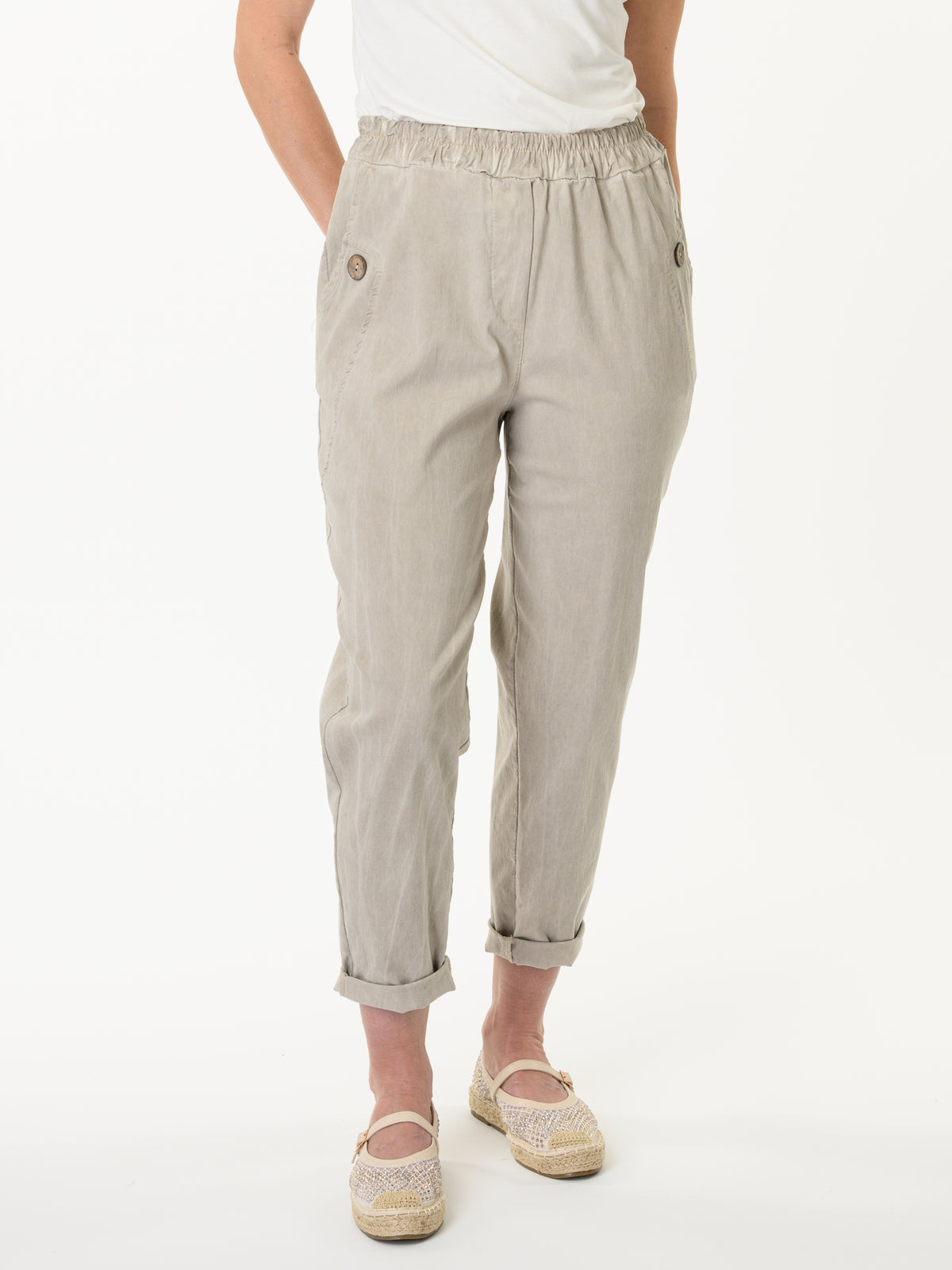 Pantalon moka pâle à taille élastique