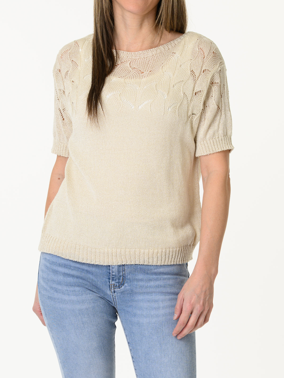 Chandail beige en mailles à manches courtes