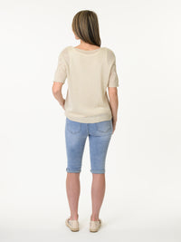 Chandail beige en mailles à manches courtes