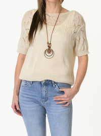 Chandail beige en mailles à manches courtes