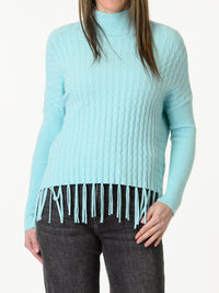 Chandail aqua à col montant avec franges