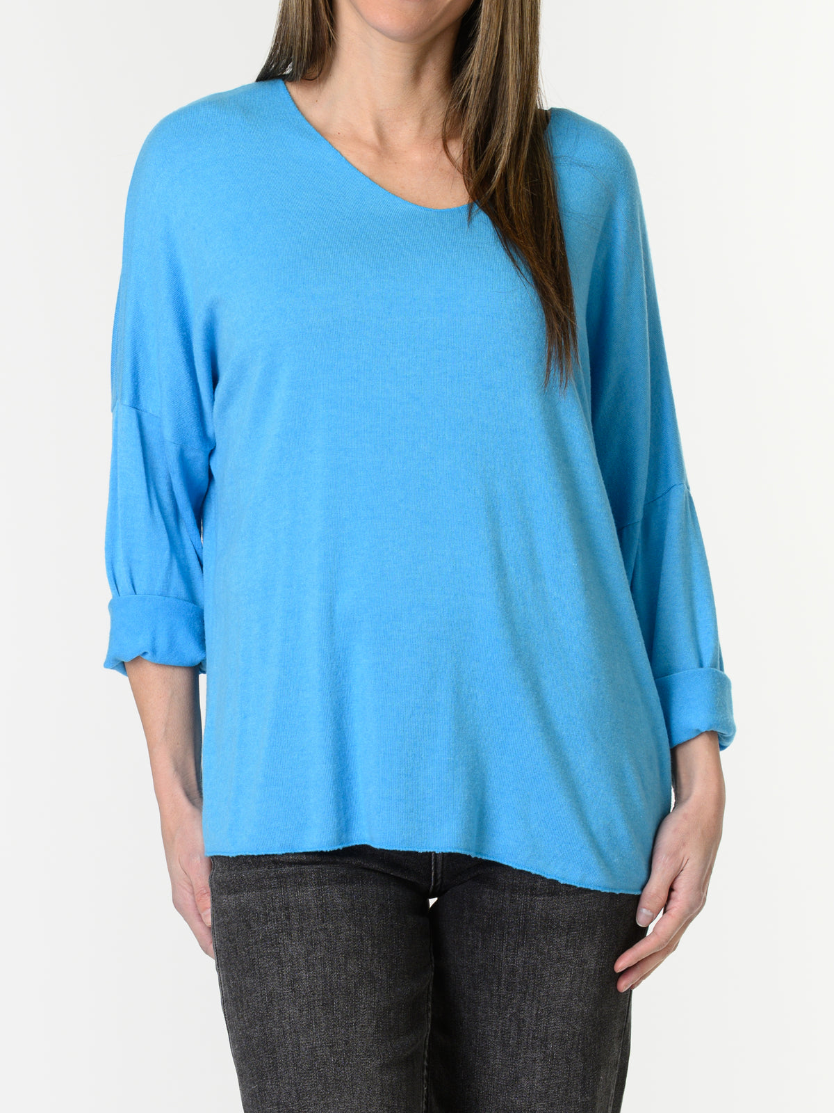 Chandail bleu uni à manche longue