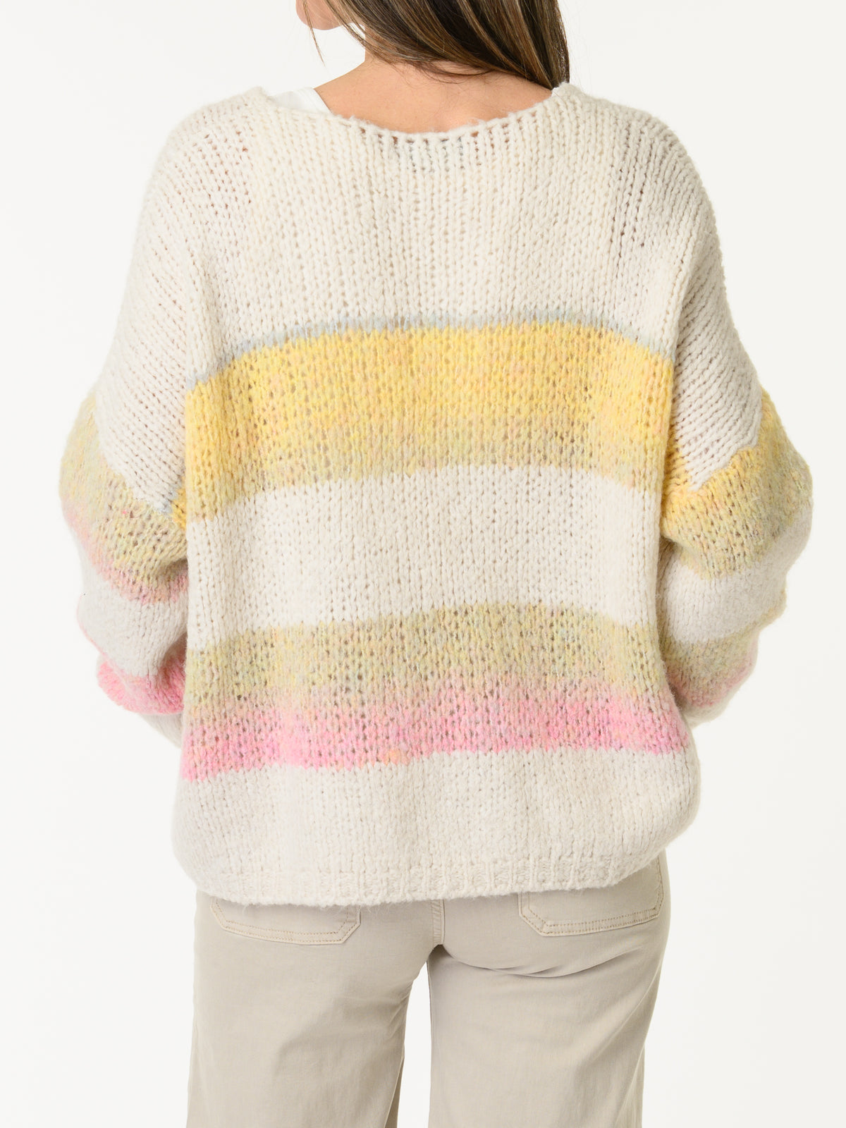 Chandail en tricot blanc crème rayé multicolore
