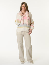 Chandail en tricot blanc crème rayé multicolore