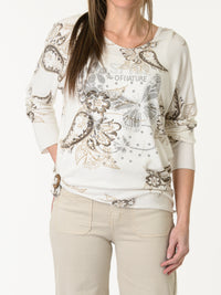 Chandail blanc à motifs de paisleys et fleurs