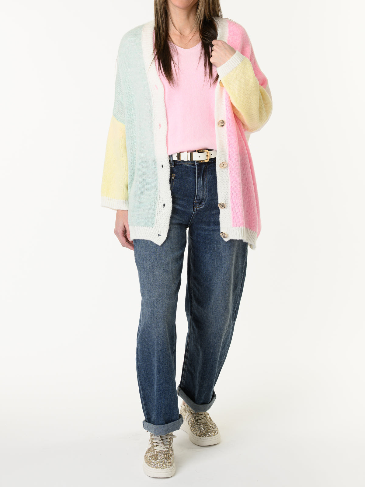 Veste multicolore avec boutons dorés