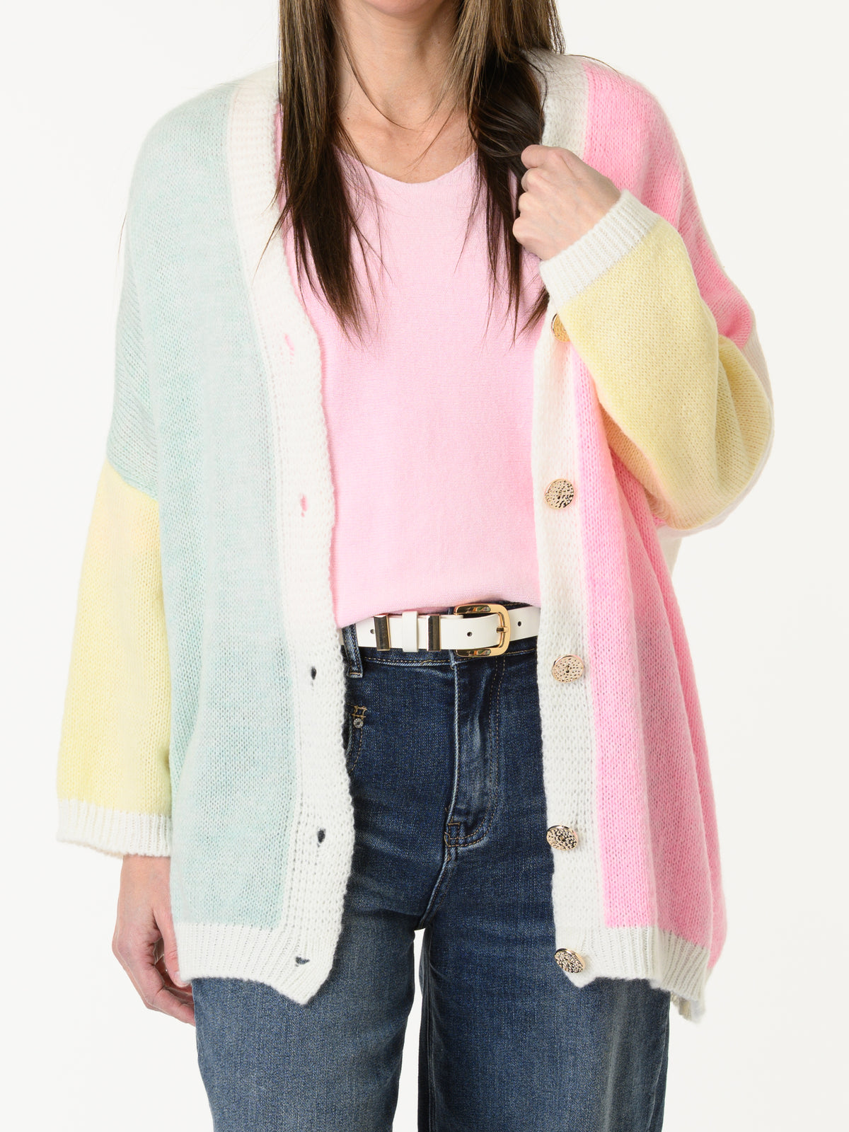 Veste multicolore avec boutons dorés
