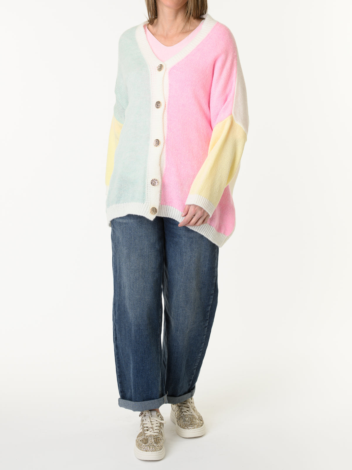 Veste multicolore avec boutons dorés