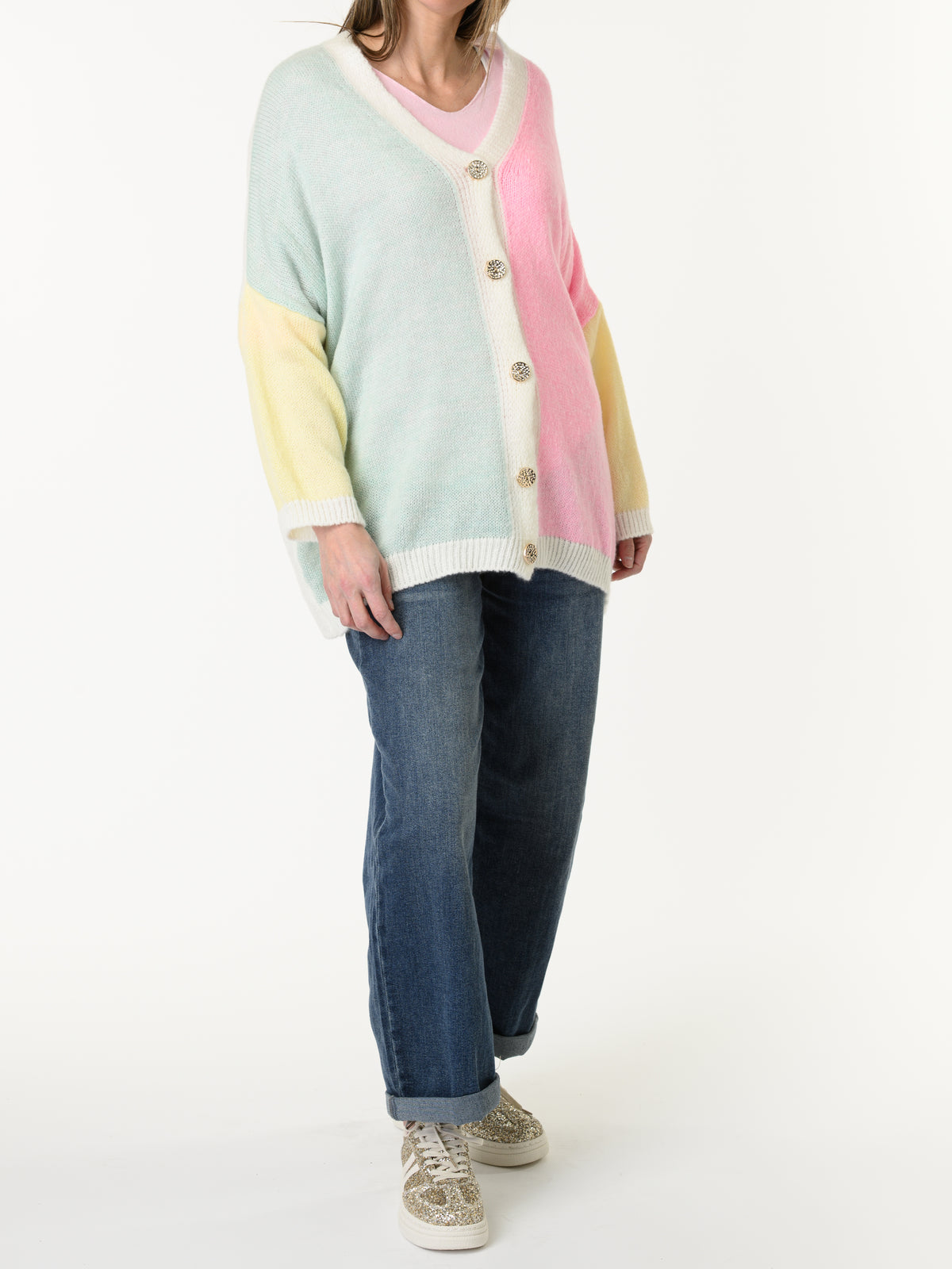 Veste multicolore avec boutons dorés