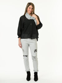 Pantalon gris patchwork à taille élastique