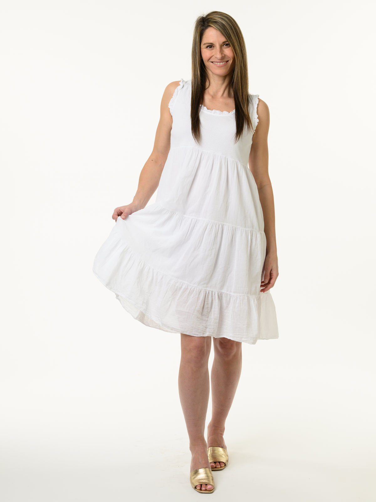 Robe blanche à volants sans manches