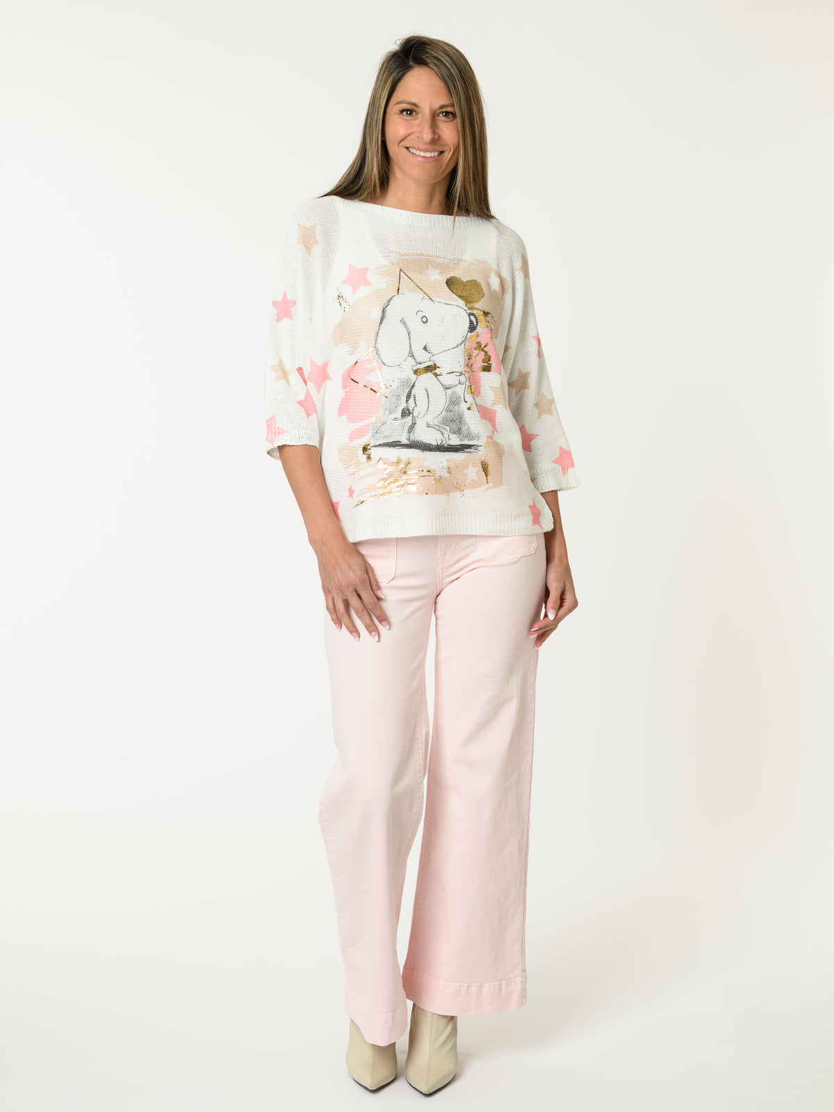Chandail blanc ''Snoopy'' avec imprimé d'étoiles