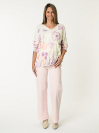 Chandail blanc crème avec imprimé floral lilas