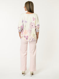 Chandail blanc crème avec imprimé floral lilas