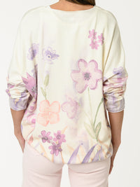 Chandail blanc crème avec imprimé floral lilas