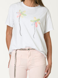 T-shirt blanc avec imprimé de deux fleurs texturées