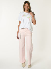 T-shirt blanc avec imprimé de deux fleurs texturées