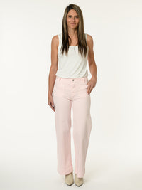 Jeans rose palazzo avec poches appliquées