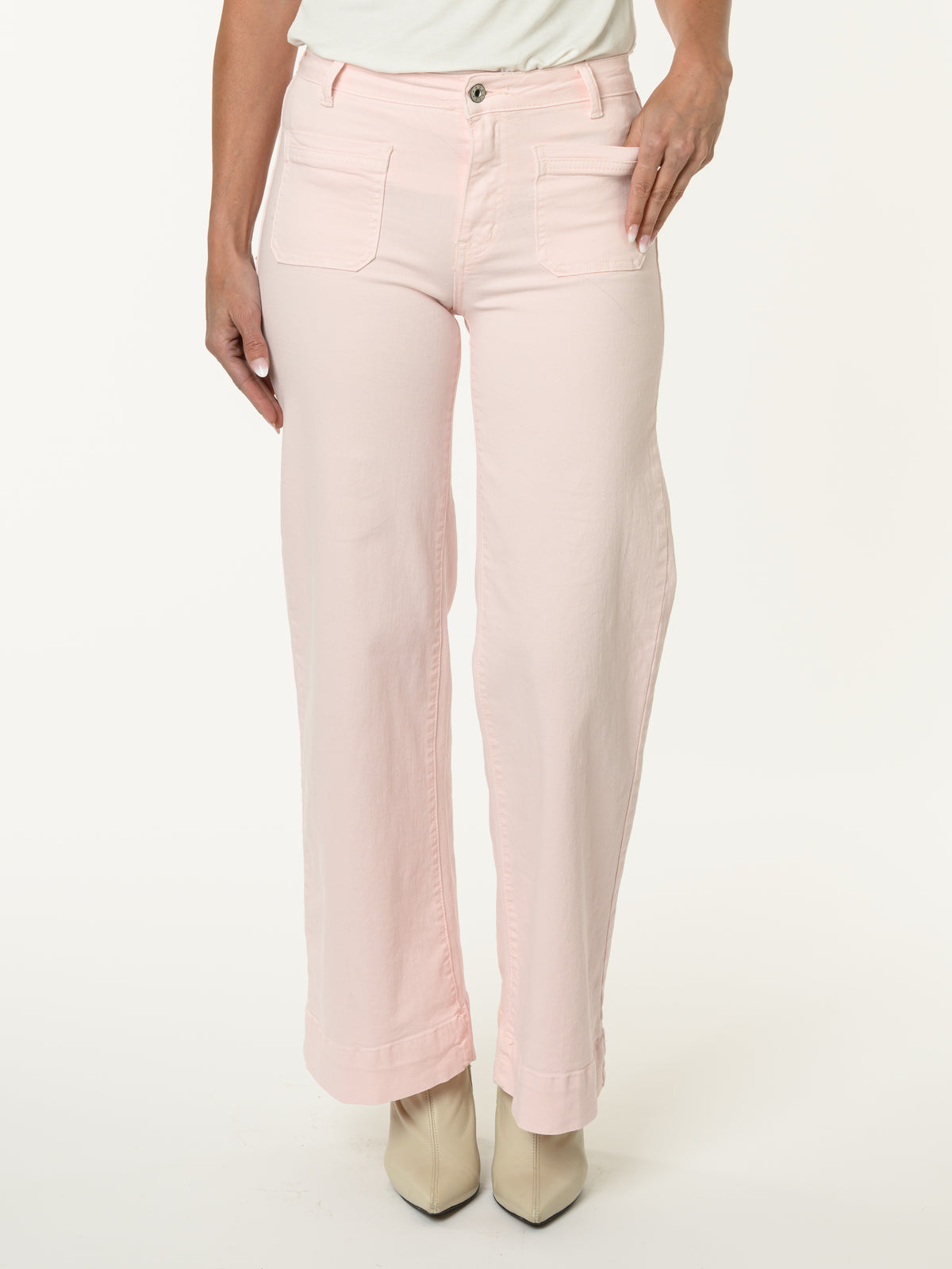 Jeans rose palazzo avec poches appliquées