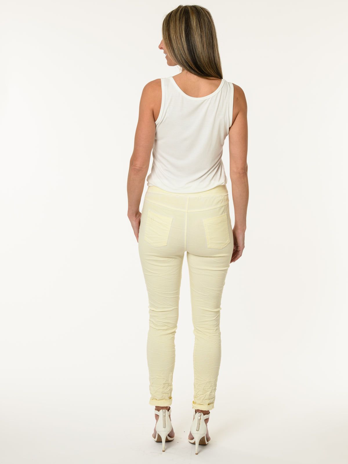 Pantalon jaune patchwork à taille élastique