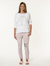 Chandail blanc avec arbre de vie argenté