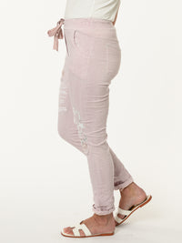 Pantalon rose pâle patchwork à taille élastique