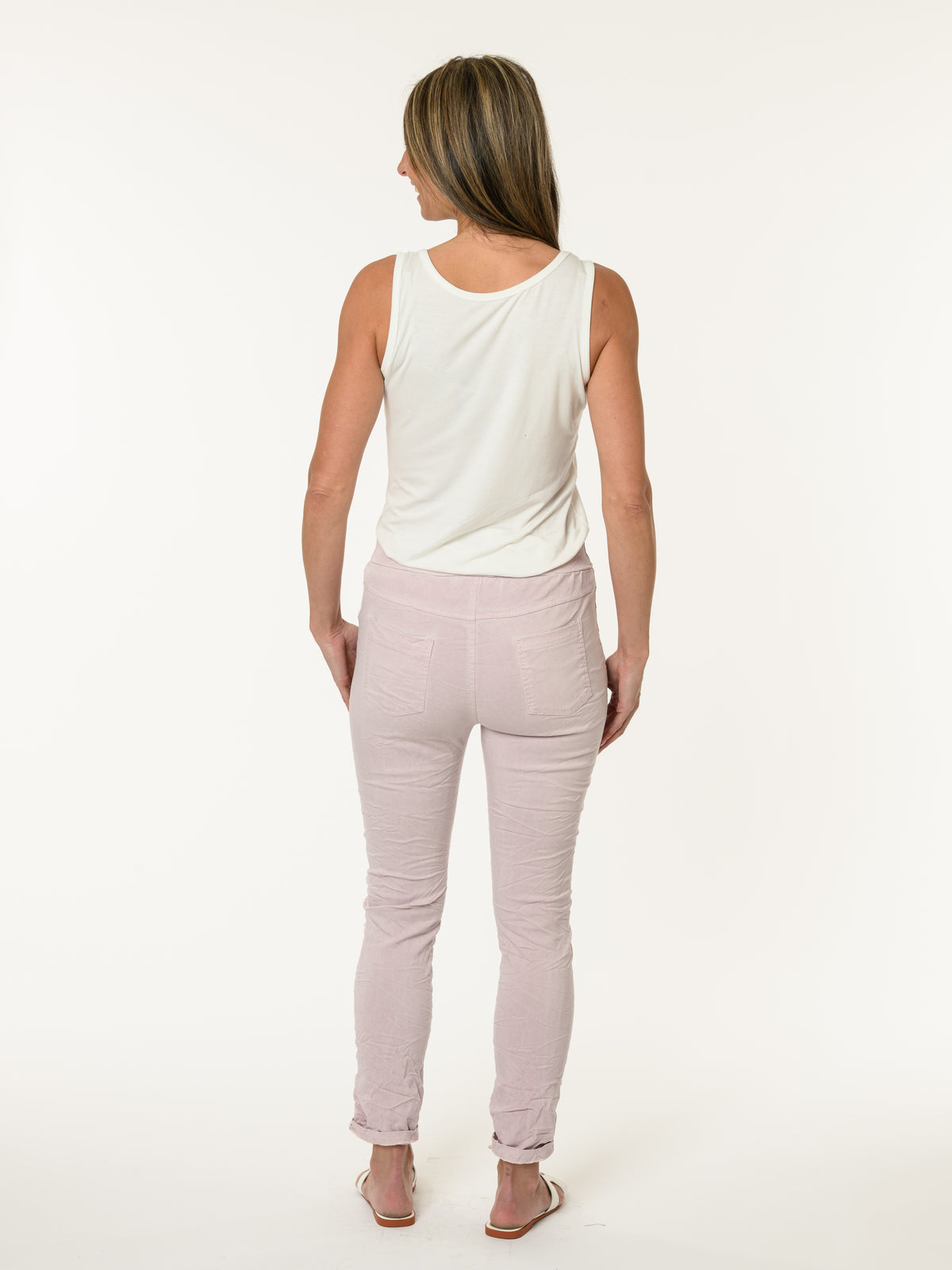 Pantalon rose pâle patchwork à taille élastique