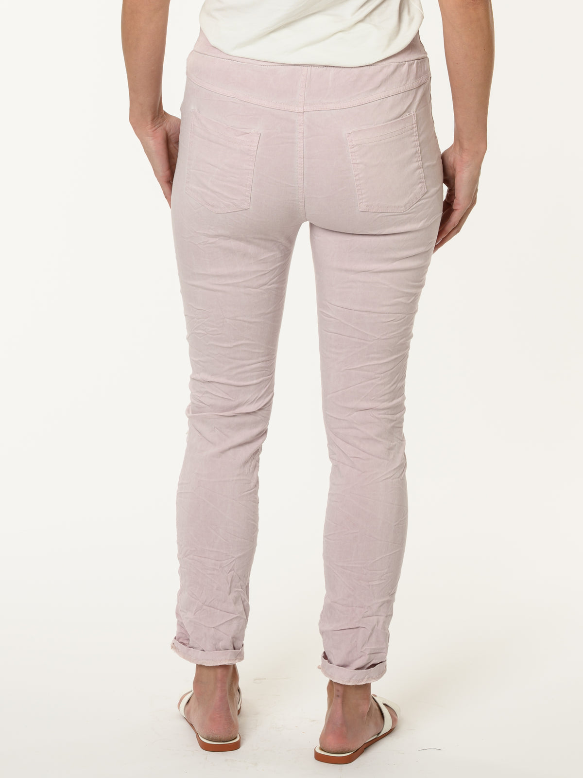 Pantalon rose pâle patchwork à taille élastique