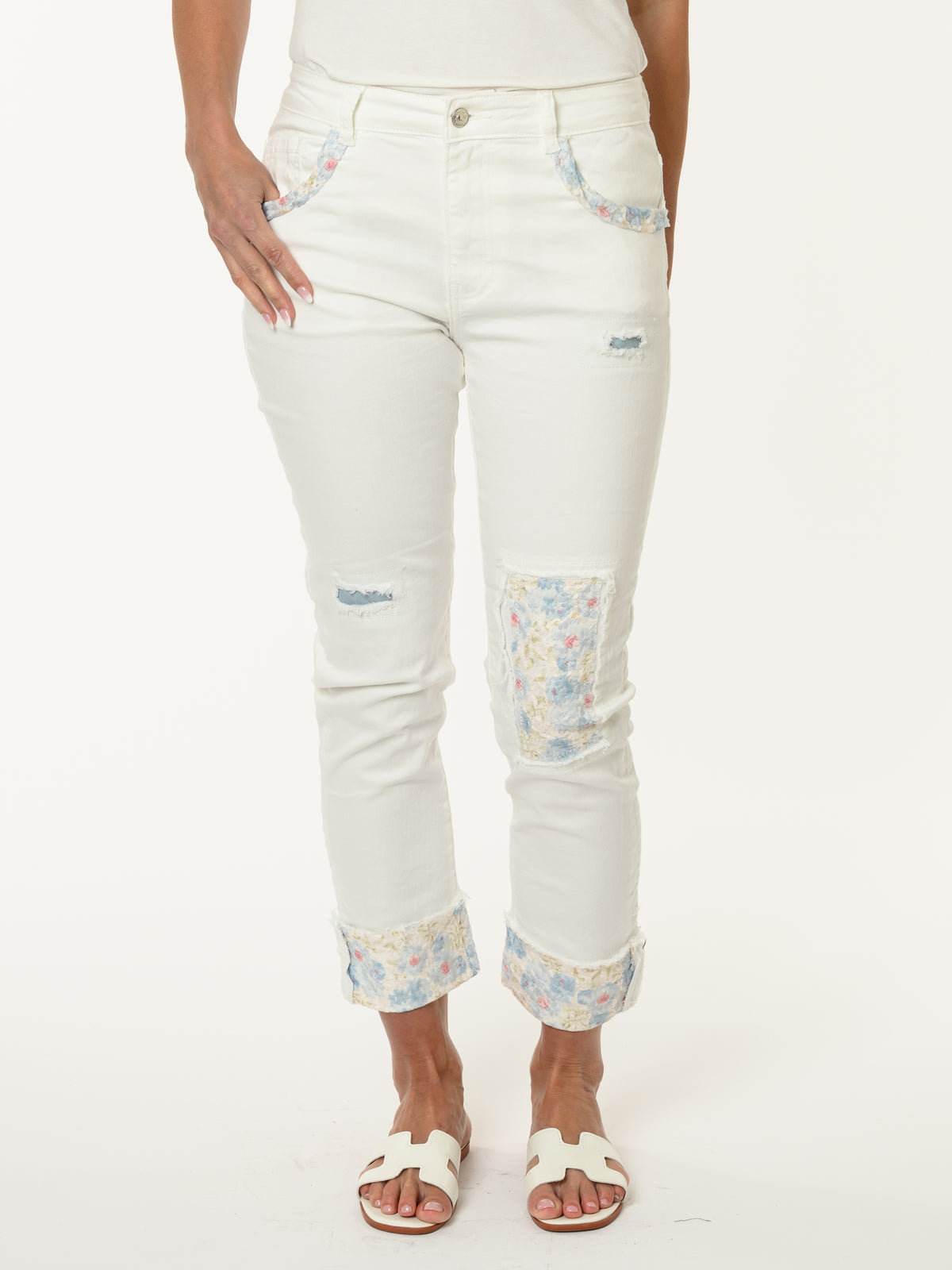 Jeans blanc avec patchwork