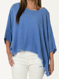 Chandail bleu jean avec bas effiloché