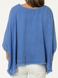 Chandail bleu jean avec bas effiloché