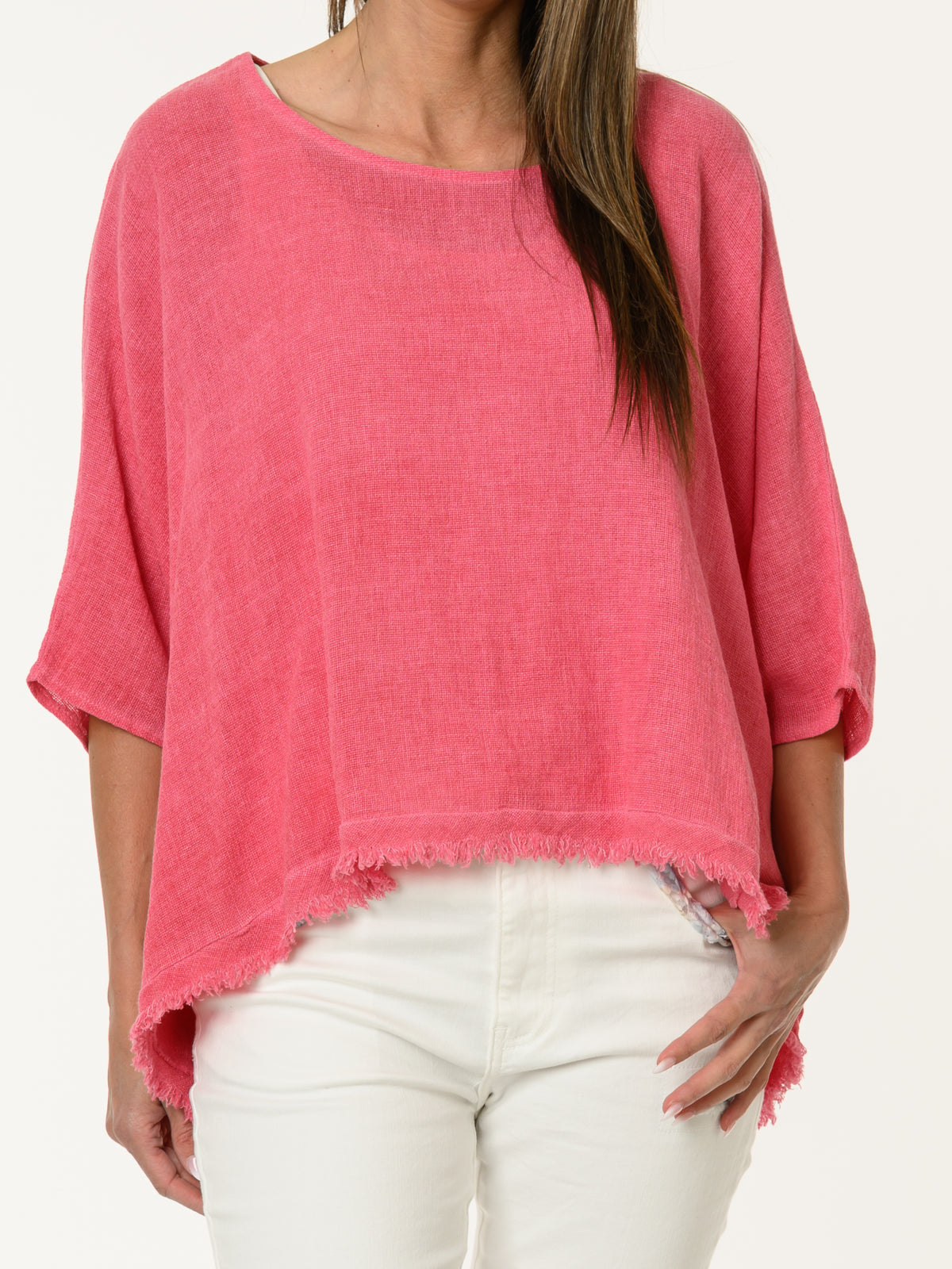 Chandail fuchsia avec bas effiloché